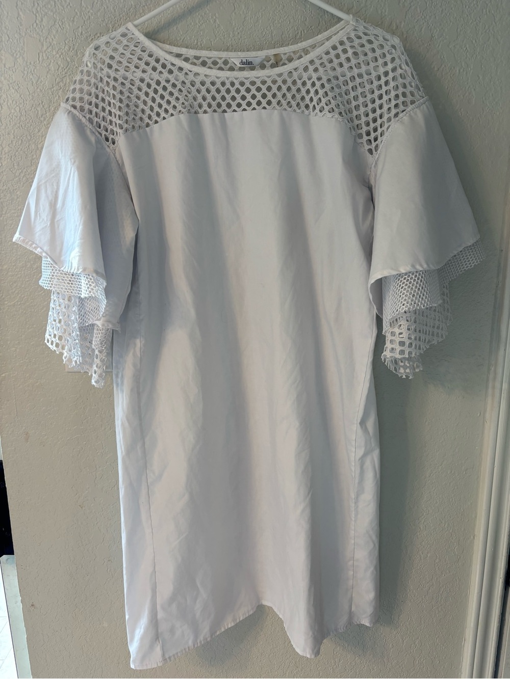 Dalin White Crochet Yoke Flutter Sleeve Midi Dress